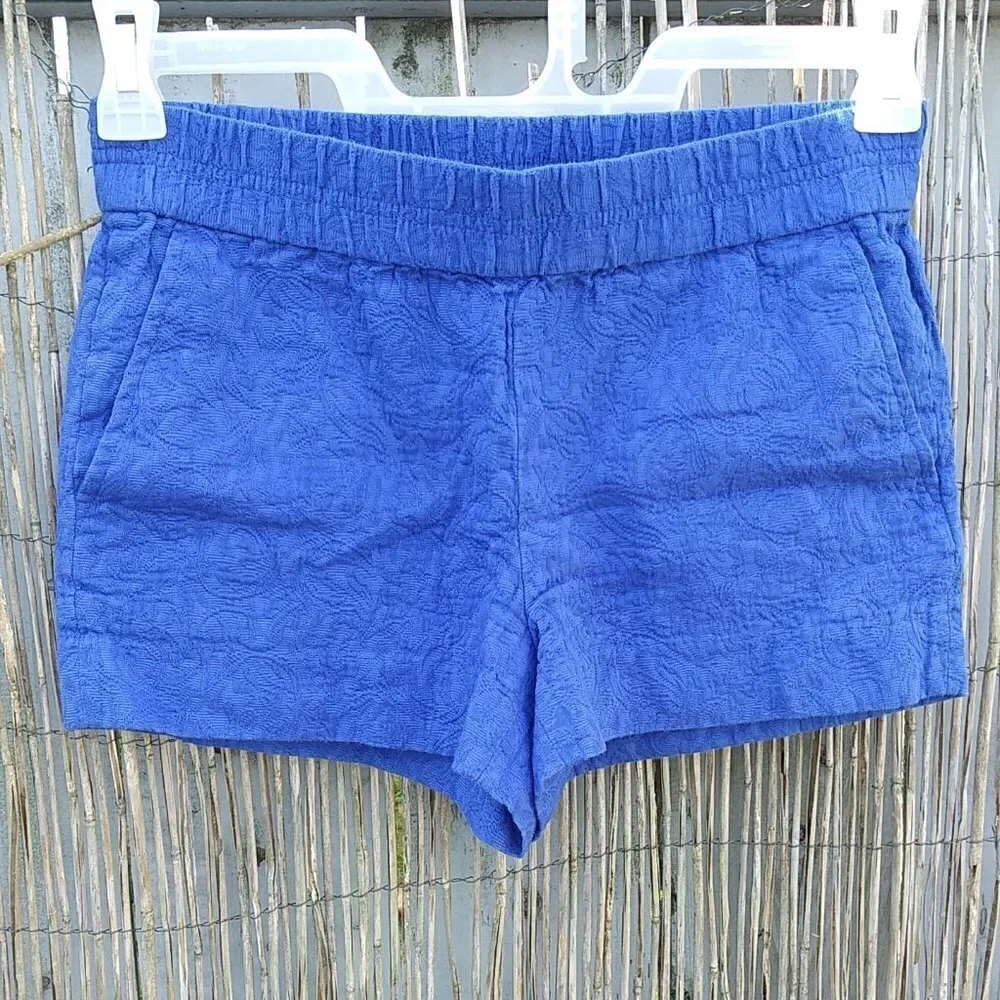 J. Crew Textured Blue Boardwalk Shorts - Elastic Waistband - 2